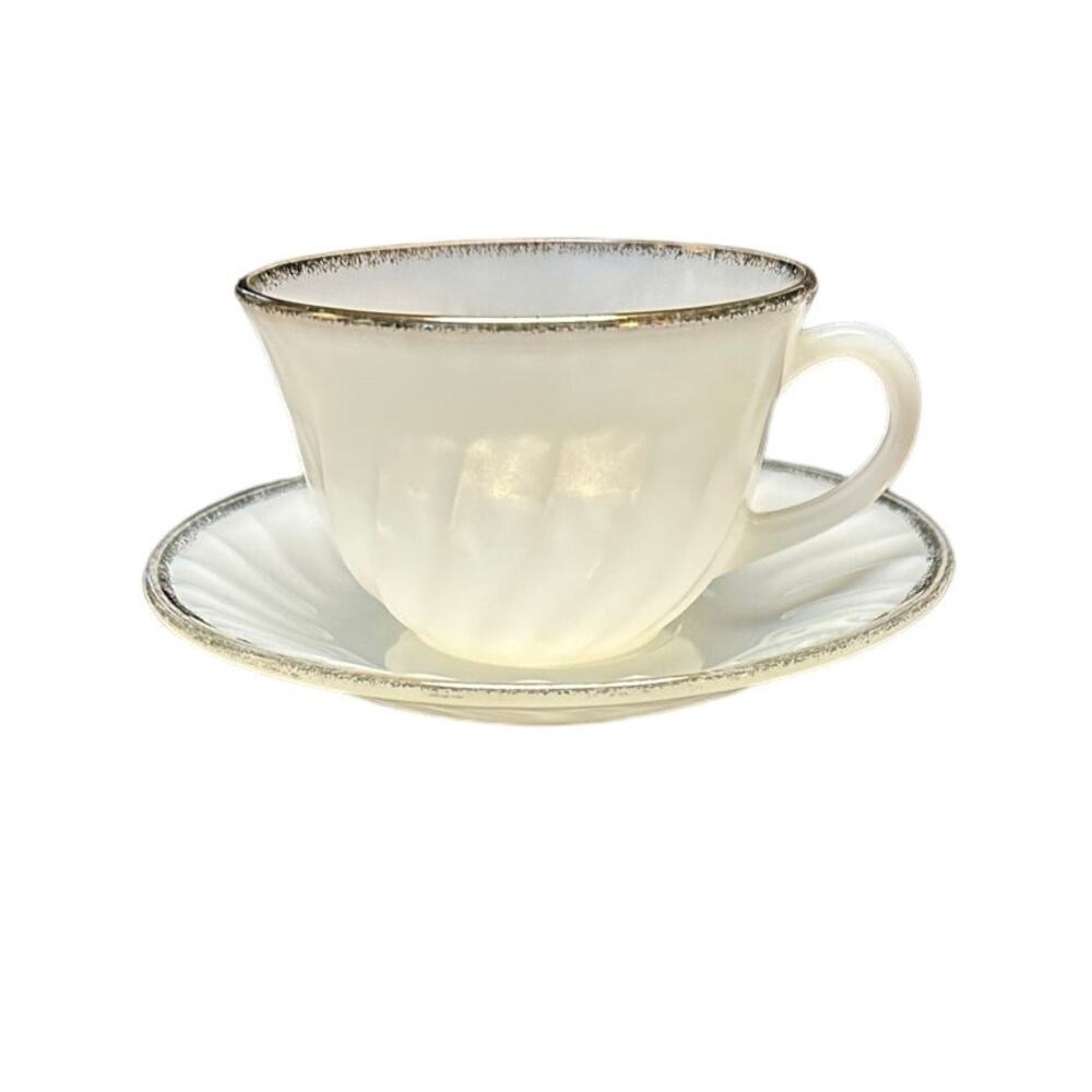 Vintage Fire King Hold Trimmed Swirl Pattern Cup and Suacer